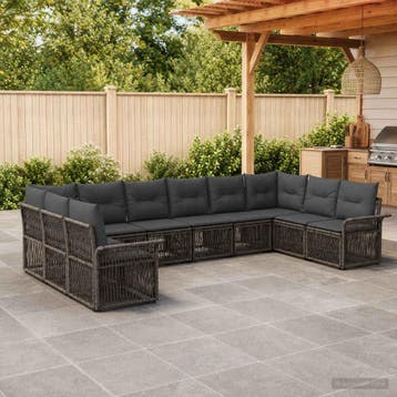 vidaXL Tuinbank Set 10 st Grijs poly rattan, Verzenden, Nieuw