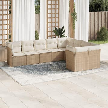 vidaXL 9-delige Loungeset met kussens poly rattan beige, Verzenden, Nieuw, Loungeset