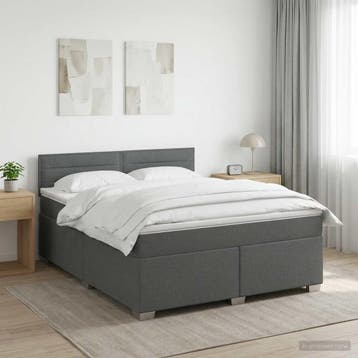 vidaXL Boxspringbed met matras en LED Donkergrijs 140 x 190, Verzenden, Nieuw
