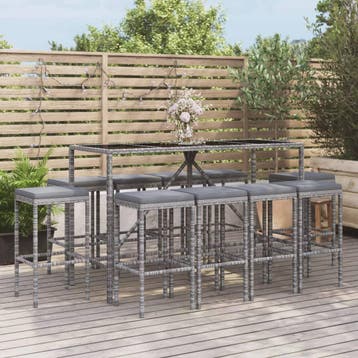 vidaXL 11-delige Tuinbarset met kussens poly rattan grijs, Verzenden