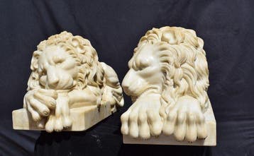 sculptuur, Coppia leoni dal modello di Canova - 30 cm -
