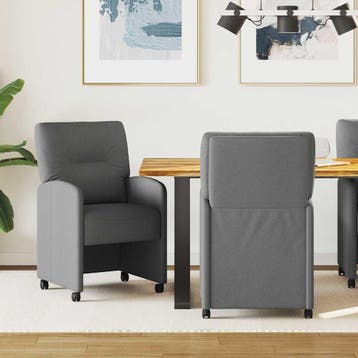 vidaXL Eetkamerstoelen met wielen 2 st Stof Donkergrijs, Maison & Meubles, Chaises, Verzenden