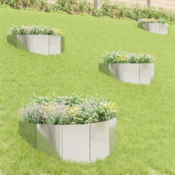 vidaXL Gazonrand 4 pcs 100 x 45 cm Staal Zilverkleurig, Tuin en Terras, Bielzen en Borduren, Verzenden, Nieuw