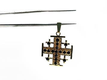 Pendentif en forme de croix - 14 carats Or jaune - Saphir