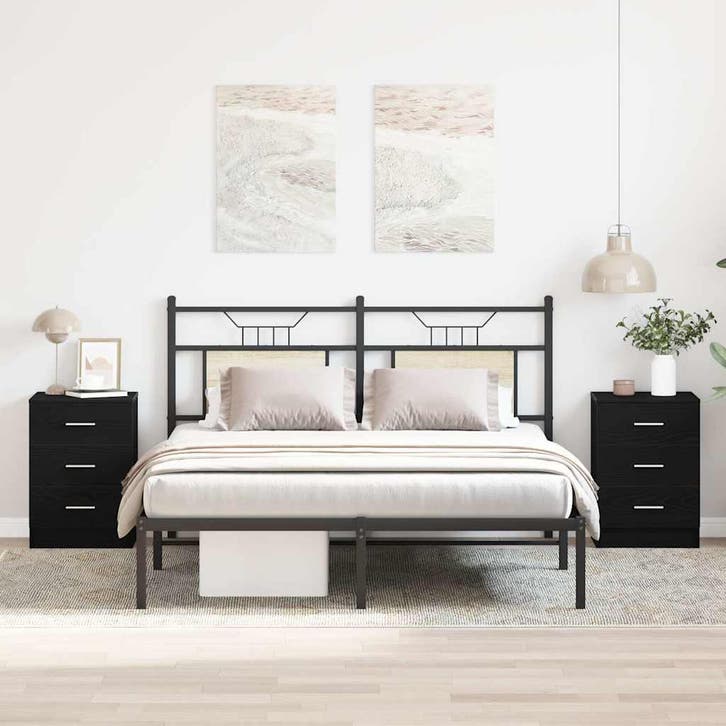 vidaXL Nachtkastjes 2 stuks Zwart Eiken 38x35x55 cm Bewerkt, Huis en Inrichting, Slaapkamer | Nachtkastjes, Nieuw, Verzenden