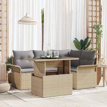 vidaXL Tuinbank Set met kussen 5 pcs Beige Poly rattan, Verzenden