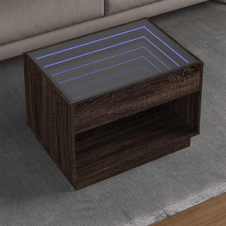 vidaXL Salontafel met Infinity LED 70x50x50 cm bruin, Maison & Meubles, Tables | Tables de salon, Envoi