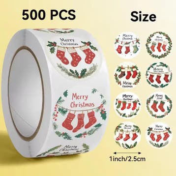 Sluitstickers kerstetiketten merry christmas kerstsokken, Nieuw