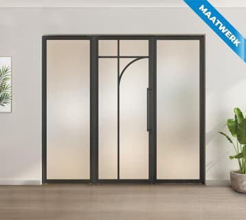 Enkele stalen taatsdeur met glaspaneel Zwart5 Vlaks rond Mat, Doe-het-zelf en Bouw, Deuren en Vliegenramen, Nieuw, Metaal, Overige typen