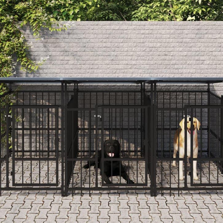 vidaXL Hondenkennel met dak 18,77 m² staal, Dieren en Toebehoren, Hondenbenches, Nieuw, Verzenden