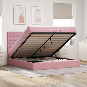 vidaXL Ottoman bed met matrassen 200x200cm fluweel roze, Verzenden, Nieuw