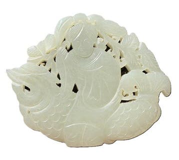 Pale Celadon Jade/Hardstone Openwork Carving of Qin Gao