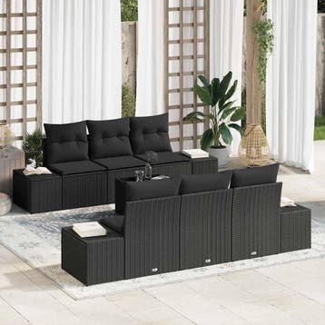 vidaXL Tuinbank Set 8 st Zwart poly rattan, Verzenden, Nieuw