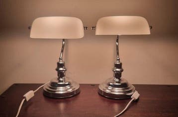 Tafellamp (2) - bank-, kantoor- of bibliotheeklamp - Glas,, Antiek en Kunst