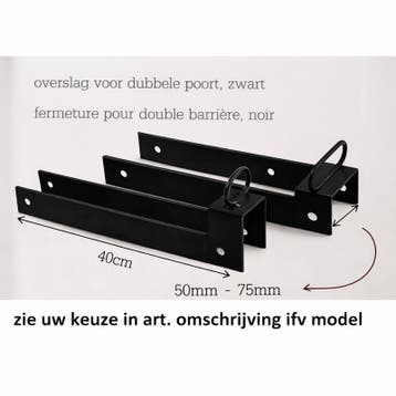 Overslag 75mm zwart kleur voor houten weidepoort (bout en