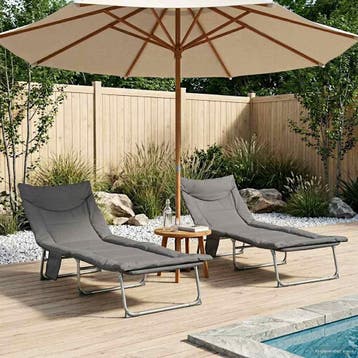 vidaXL Opvouwbare zonnebed met kussen 2 st Antracietkleurig, Tuin en Terras, Verzenden, Nieuw