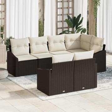 vidaXL Tuinbank Set 7 st Bruin en wit poly rattan, Verzenden