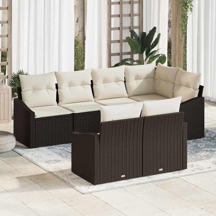 vidaXL Tuinbank Set 7 st Bruin en wit poly rattan, Jardin & Terrasse, Ensembles de jardin, Envoi