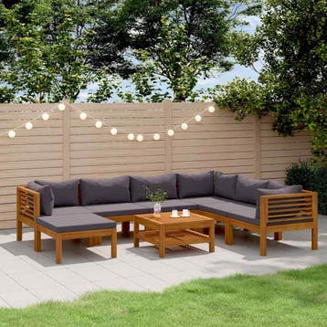 vidaXL 8-delige Loungeset met kussens massief acaciahout, Verzenden, Nieuw, Loungeset