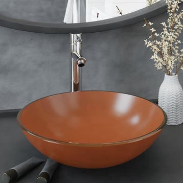 vidaXL Wastafel met kraan en pop-up afvoer gehard glas bruin, Verzenden