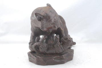 Japanse Bizen-keramiek Tijger en Welp beeldje –