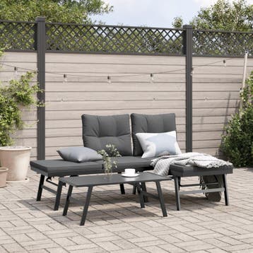 vidaXL 3-delige Tuinbankenset met kussens gepoedercoat staal, Verzenden, Nieuw