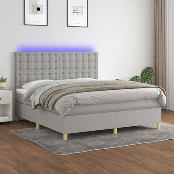 vidaXL Boxspring met matras en LED stof lichtgrijs 160x200, Maison & Meubles, Verzenden