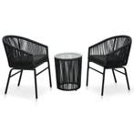 vidaXL 3-delige Bistroset met kussens PE-rattan zwart, Verzenden, Nieuw