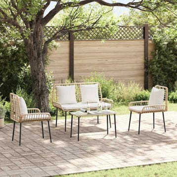 vidaXL Tuinfmeubels Set 4 st Zwart en Crème poly rattan, Verzenden, Nieuw