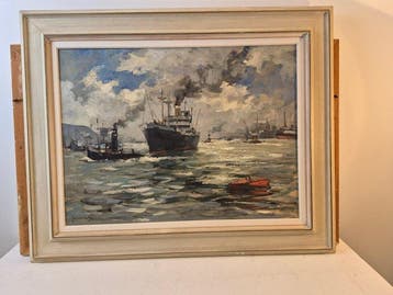 Jan Korthals (1916- 1972) - Drukte op het IJ