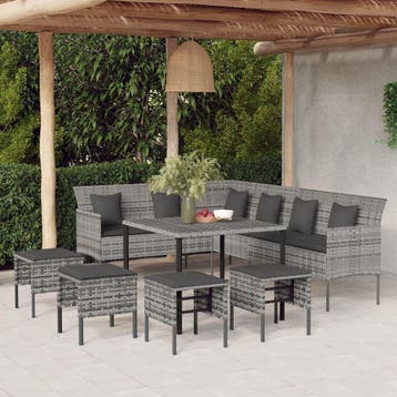 vidaXL 6-delige Tuinset met kussens poly rattan grijs, Verzenden, Nieuw, Tuinset