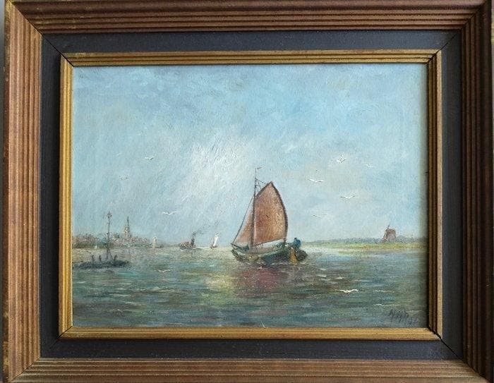 H.H.Ros (1872-1964) - Zeegezicht (Zuiderzee), Antiek en Kunst, Kunst | Schilderijen | Klassiek