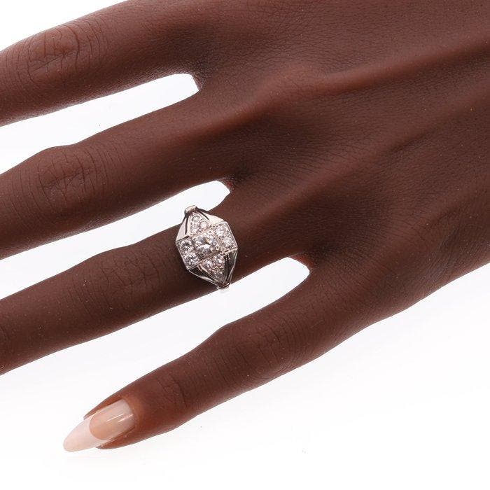 Bague Platine - 0.83ct. tw. Diamant (Naturelle) - Art déco, Handtassen en Accessoires, Ringen