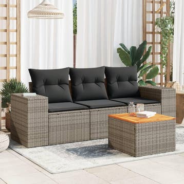 vidaXL 4-delige Loungeset met kussens poly rattan grijs, Verzenden, Nieuw, Loungeset