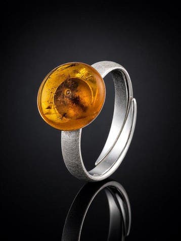 Gloeiende honingkleurige Baltic Amber-ring – dubbele