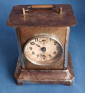 Rijtuigklok - Junghans - Antiek Messing, verchromd ijzer,, Antiek en Kunst