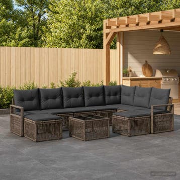 vidaXL Tuinbank Set 10 st Grijs poly rattan, Verzenden, Nieuw