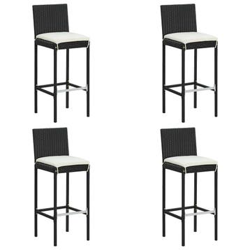 vidaXL Tuinbarkrukken met kussens 4 st poly rattan zwart, Verzenden, Nieuw