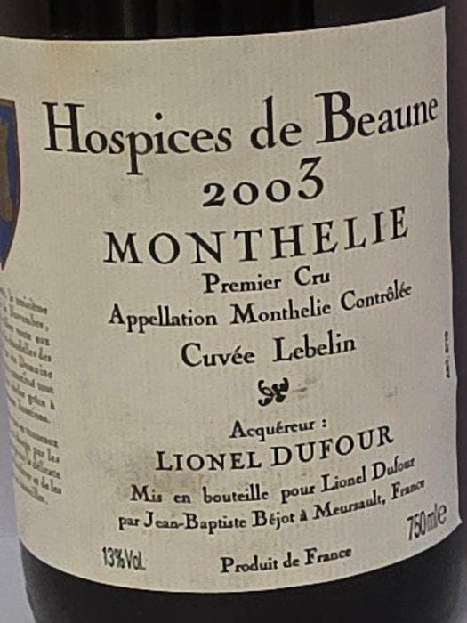 2003 Hospices de Beaune, Dufour Monthelie Cuvée Liebelin -, Verzamelen, Wijnen