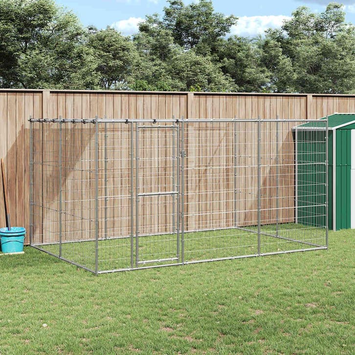 vidaXL Hondenkennel met dak 7,26 m² gegalvaniseerd staal, Dieren en Toebehoren, Hondenbenches, Nieuw, Verzenden