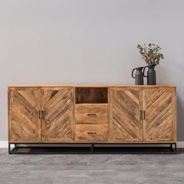 Dressoir Mangohout Sabia 220 cm, Verzenden, Nieuw, Overige houtsoorten, Industriële meubels