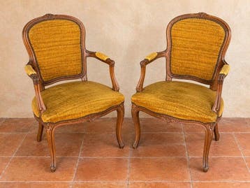 Fauteuil (2) - Hout, Textiel - Luigi XV-fauteuils