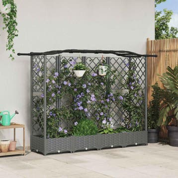 vidaXL Verhoogd Bed met Trellis en Dak Lichtgrijs 203,5 x 40, Verzenden
