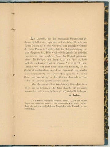 Clement XIV / A. Berliner - Papal Opinion Against the “Blood
