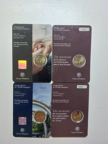 Andorra. 2 Euro 2015/2021 (4 monnaies) (Zonder minimumprijs)