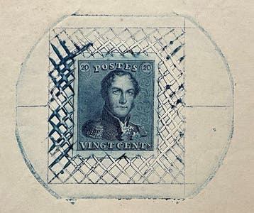 België 1849 - Leopold I Epauletten : Proefdruk 20c Blauw in