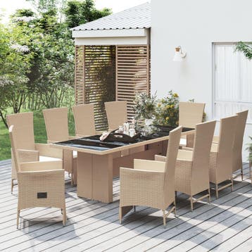 vidaXL 11-delige Tuinset met kussens poly rattan beige, Verzenden, Tuinset