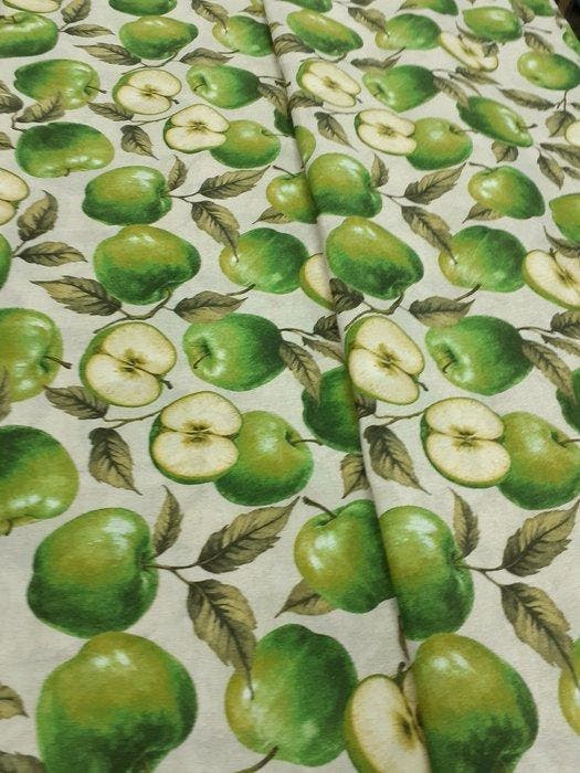 Meubelstof - 500 cm - 140 cm - appelgroene katoen, Antiek en Kunst, Antiek | Tapijten, Tafelkleden en Textiel
