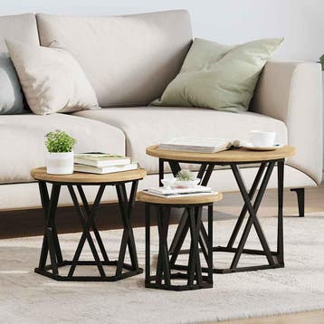 vidaXL Nestende Side Table 3 st Artisan Eiken 53 x 53 x 40, Verzenden