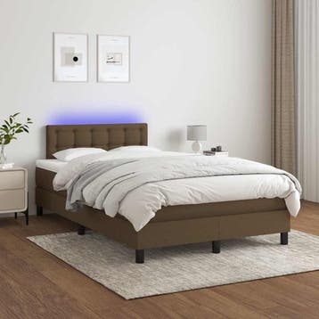 vidaXL Boxspring met matras en LED stof donkerbruin 120x200, Verzenden